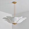 Elegant White Fabric Petal Crown Chandelier Gold Finish Modern Floral Pendant Light