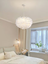 Elegant White Goose Feather Pendant Light Modern Nordic Hanging Lamp for Bedroom and Living Room