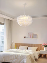 Elegant White Goose Feather Pendant Light Modern Nordic Hanging Lamp for Bedroom and Living Room