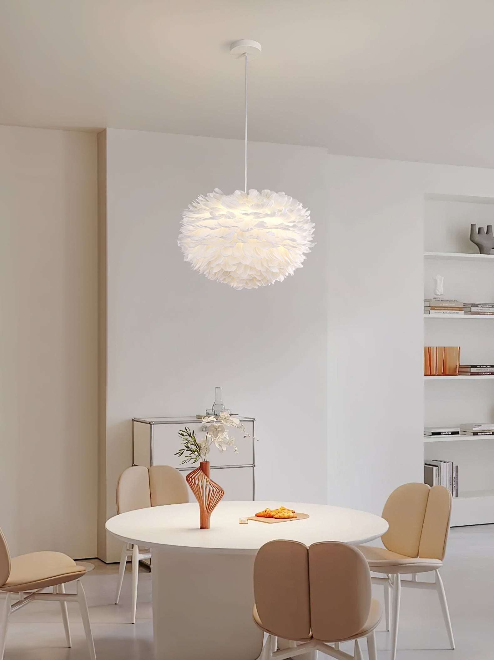 Elegant White Goose Feather Pendant Light Modern Nordic Hanging Lamp for Bedroom and Living Room