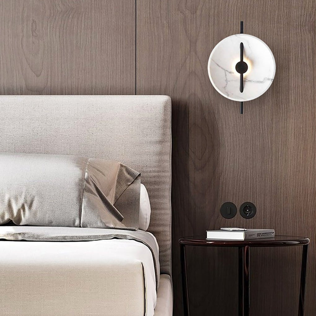 Elegant White Marble LED Wall Lamp Modern Circular Sconce for Bedroom Lighting
