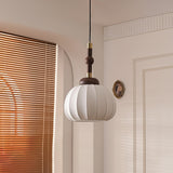 Elegant White Silk Globe Pendant Lighting with Walnut Oak and Metal Accents for Modern Homes