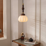 Elegant White Silk Globe Pendant Lighting with Walnut Oak and Metal Accents for Modern Homes