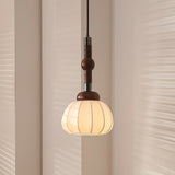 Elegant White Silk Globe Pendant Lighting with Walnut Oak and Metal Accents for Modern Homes