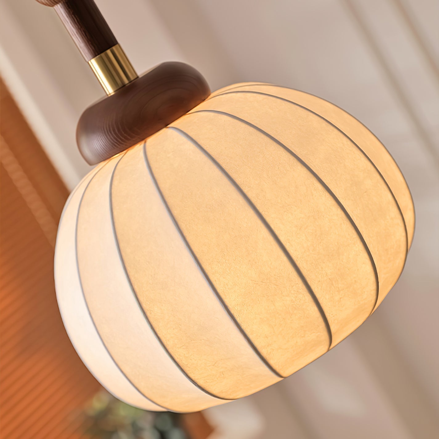 Elegant White Silk Globe Pendant Lighting with Walnut Oak and Metal Accents for Modern Homes