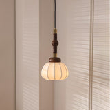 Elegant White Silk Globe Pendant Lighting with Walnut Oak and Metal Accents for Modern Homes