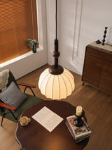 Elegant White Silk Globe Pendant Lighting with Walnut Oak and Metal Accents for Modern Homes