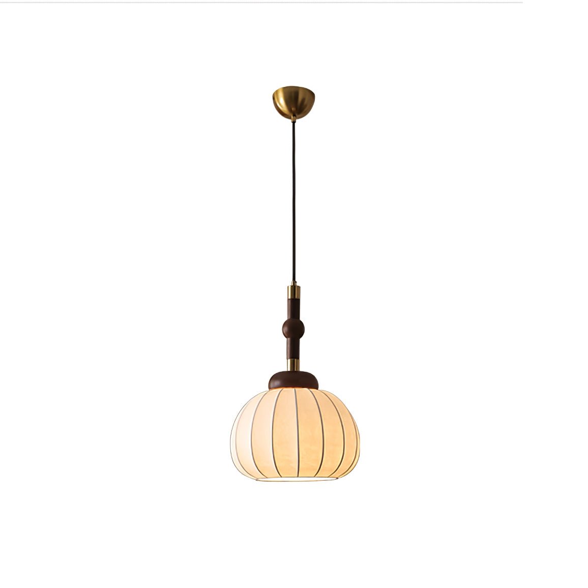 Elegant White Silk Globe Pendant Lighting with Walnut Oak and Metal Accents for Modern Homes