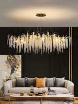 Elegant Wisteria Crystal Flower Branch Chandelier Gold G9 LED Ceiling Light Fixture