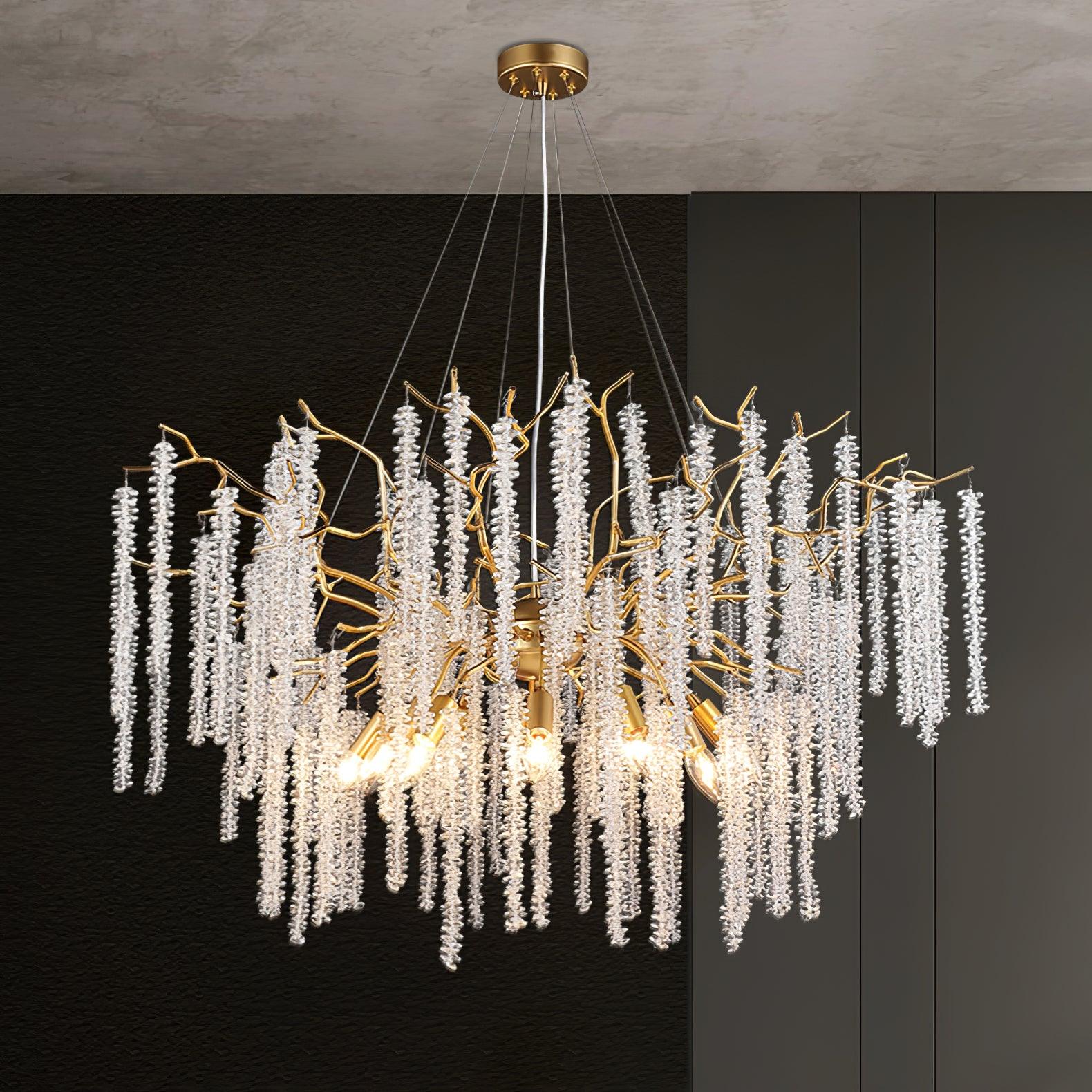 Elegant Wisteria Crystal Flower Branch Chandelier Gold G9 LED Ceiling Light Fixture