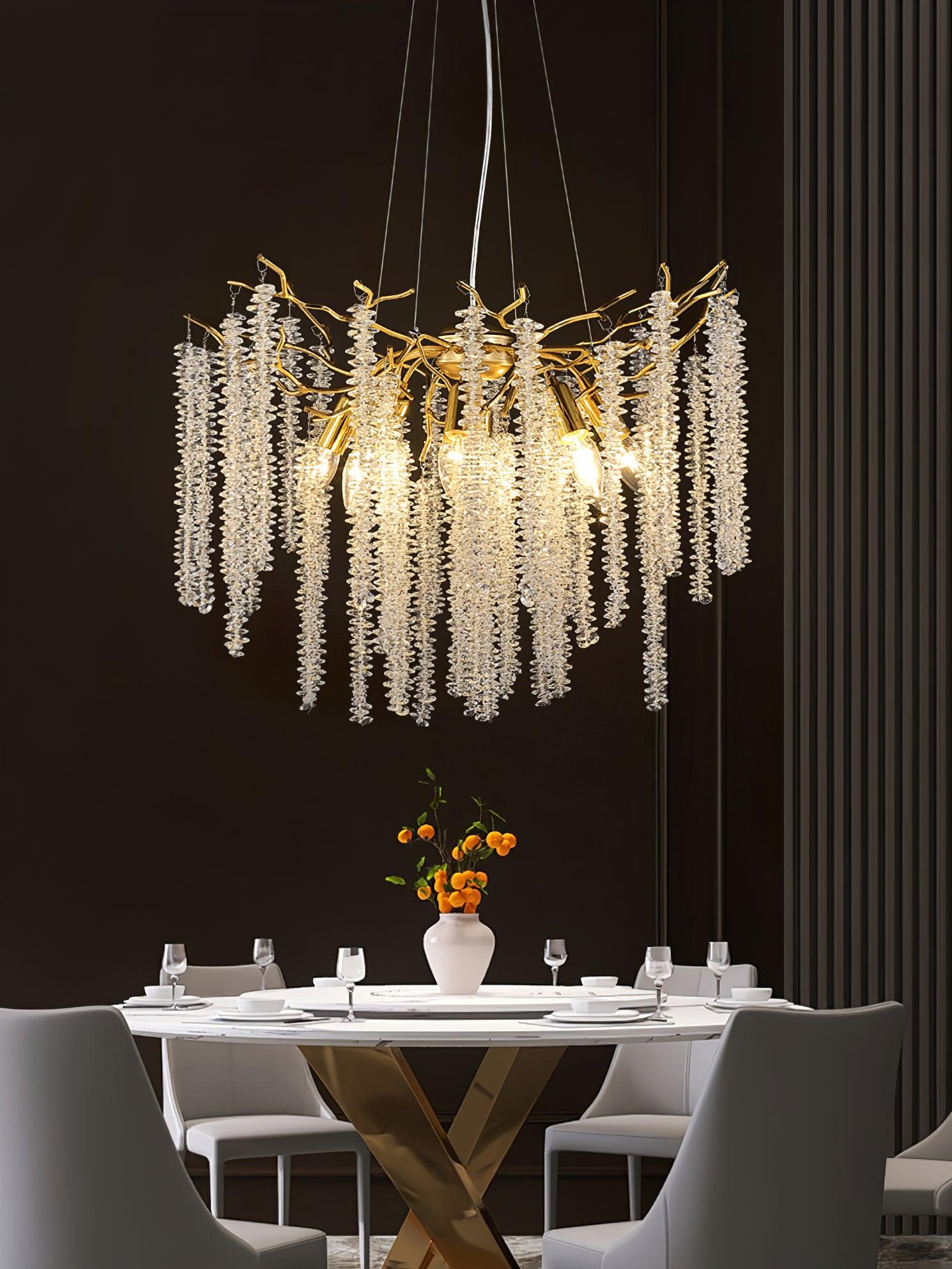 Elegant Wisteria Crystal Flower Branch Chandelier Gold G9 LED Ceiling Light Fixture