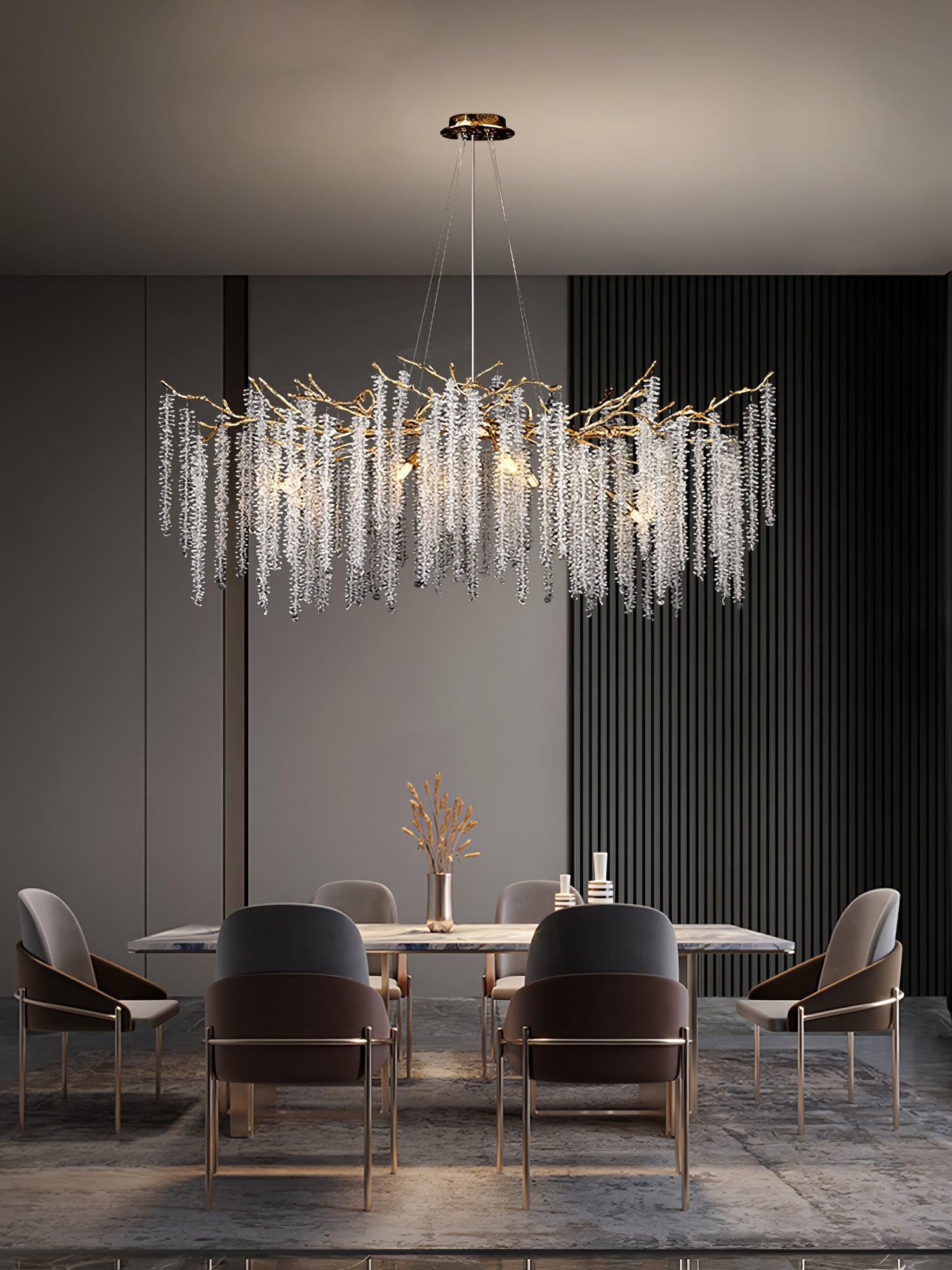 Elegant Wisteria Crystal Flower Branch Chandelier Gold G9 LED Ceiling Light Fixture