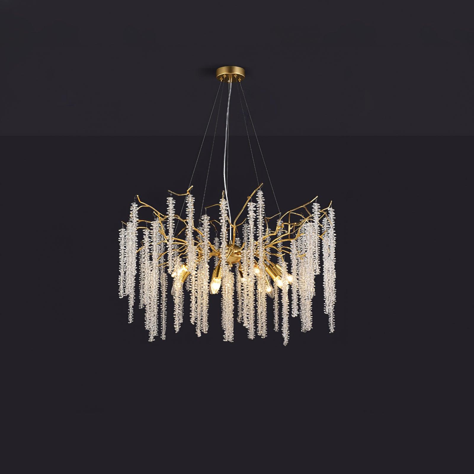 Elegant Wisteria Crystal Flower Branch Chandelier Gold G9 LED Ceiling Light Fixture
