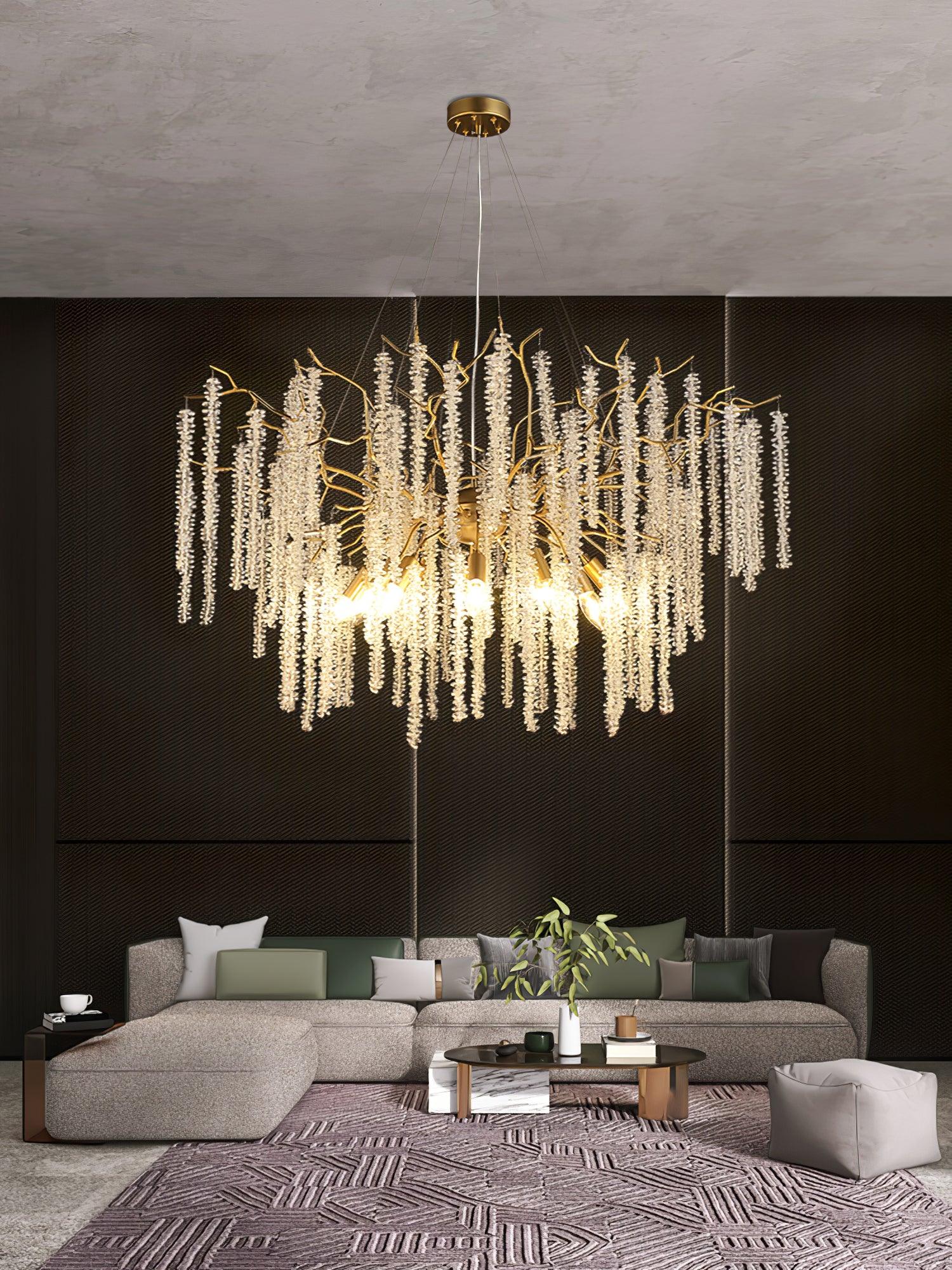 Elegant Wisteria Crystal Flower Branch Chandelier Gold G9 LED Ceiling Light Fixture