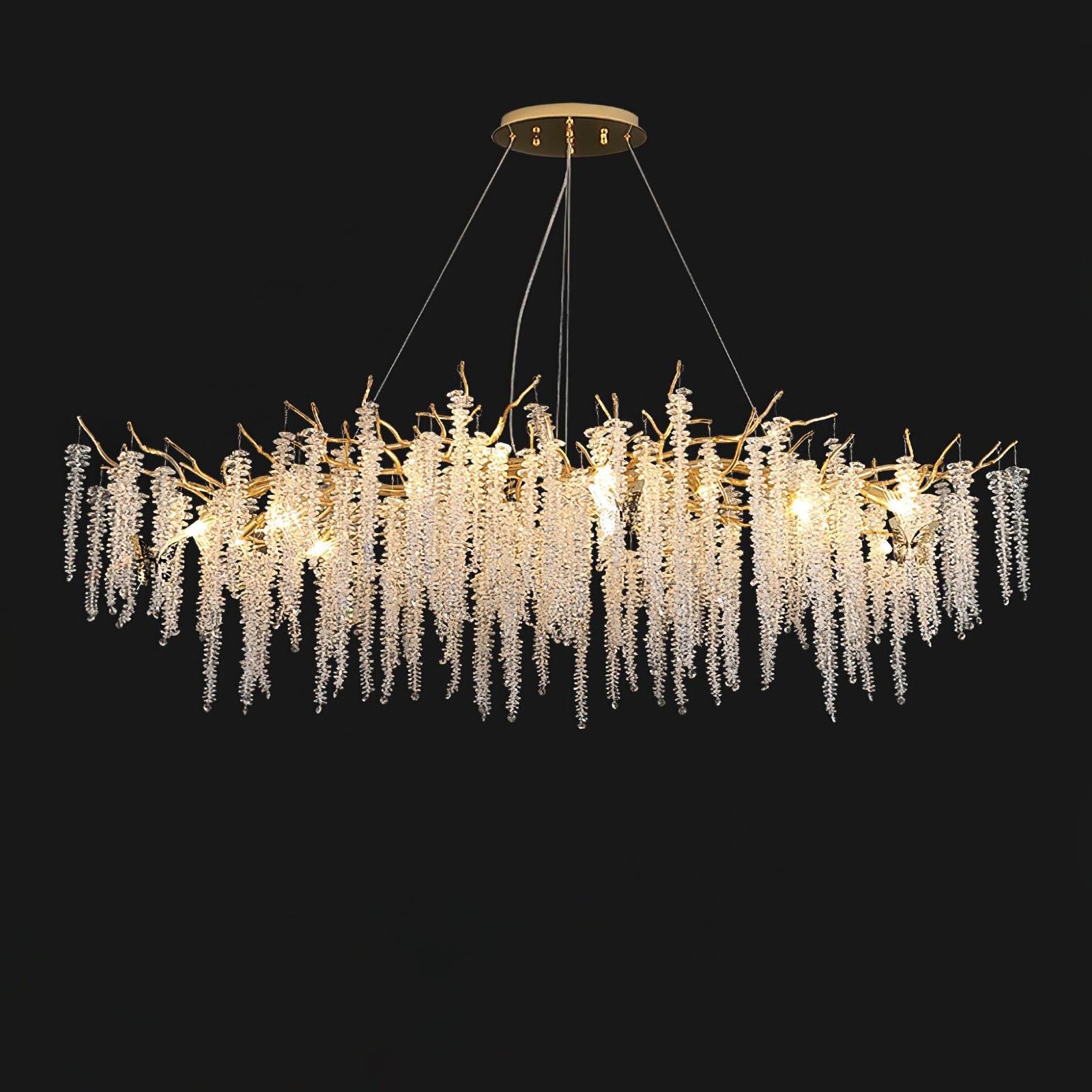 Elegant Wisteria Crystal Flower Branch Chandelier Gold G9 LED Ceiling Light Fixture