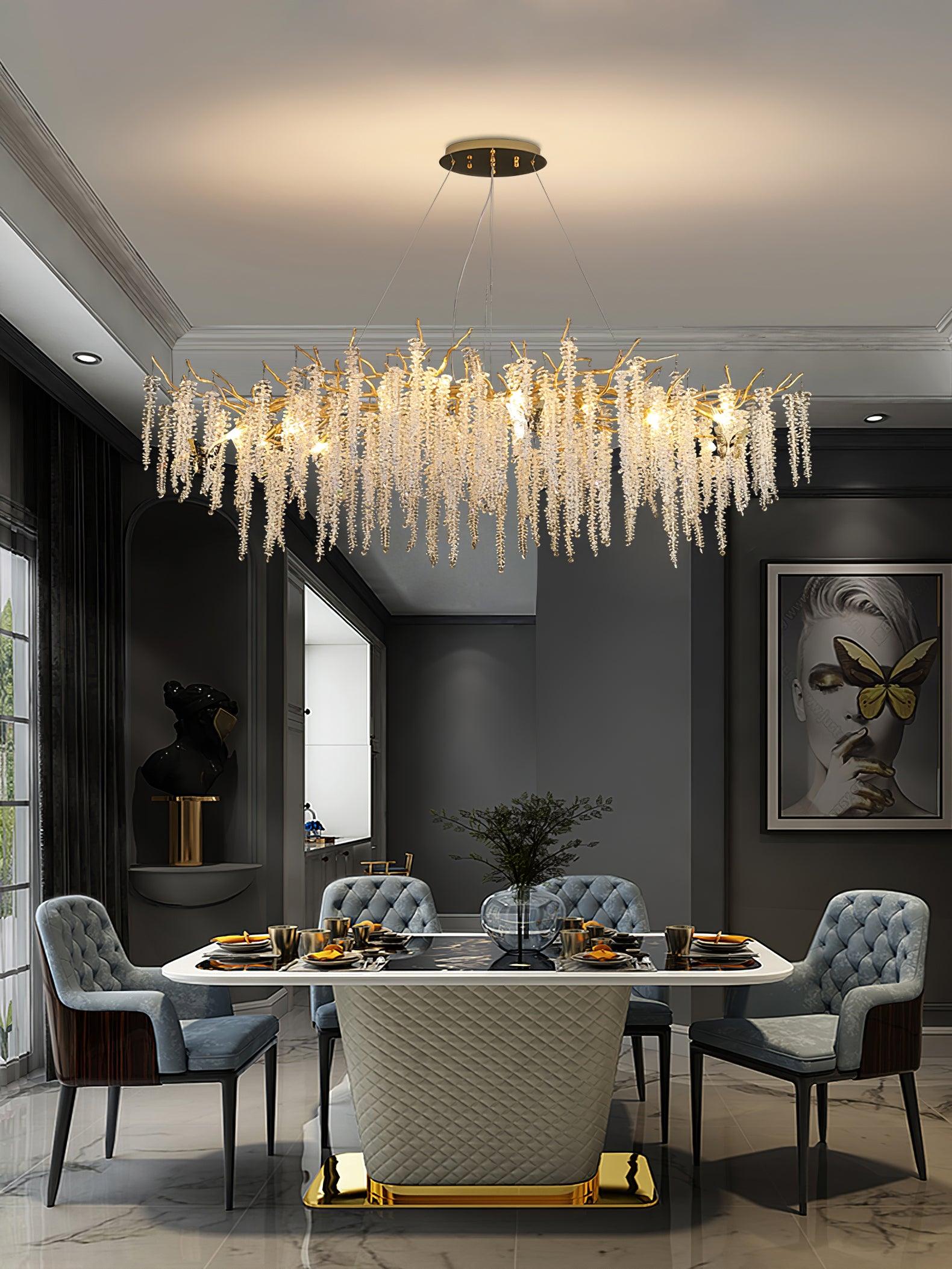 Elegant Wisteria Crystal Flower Branch Chandelier Gold G9 LED Ceiling Light Fixture