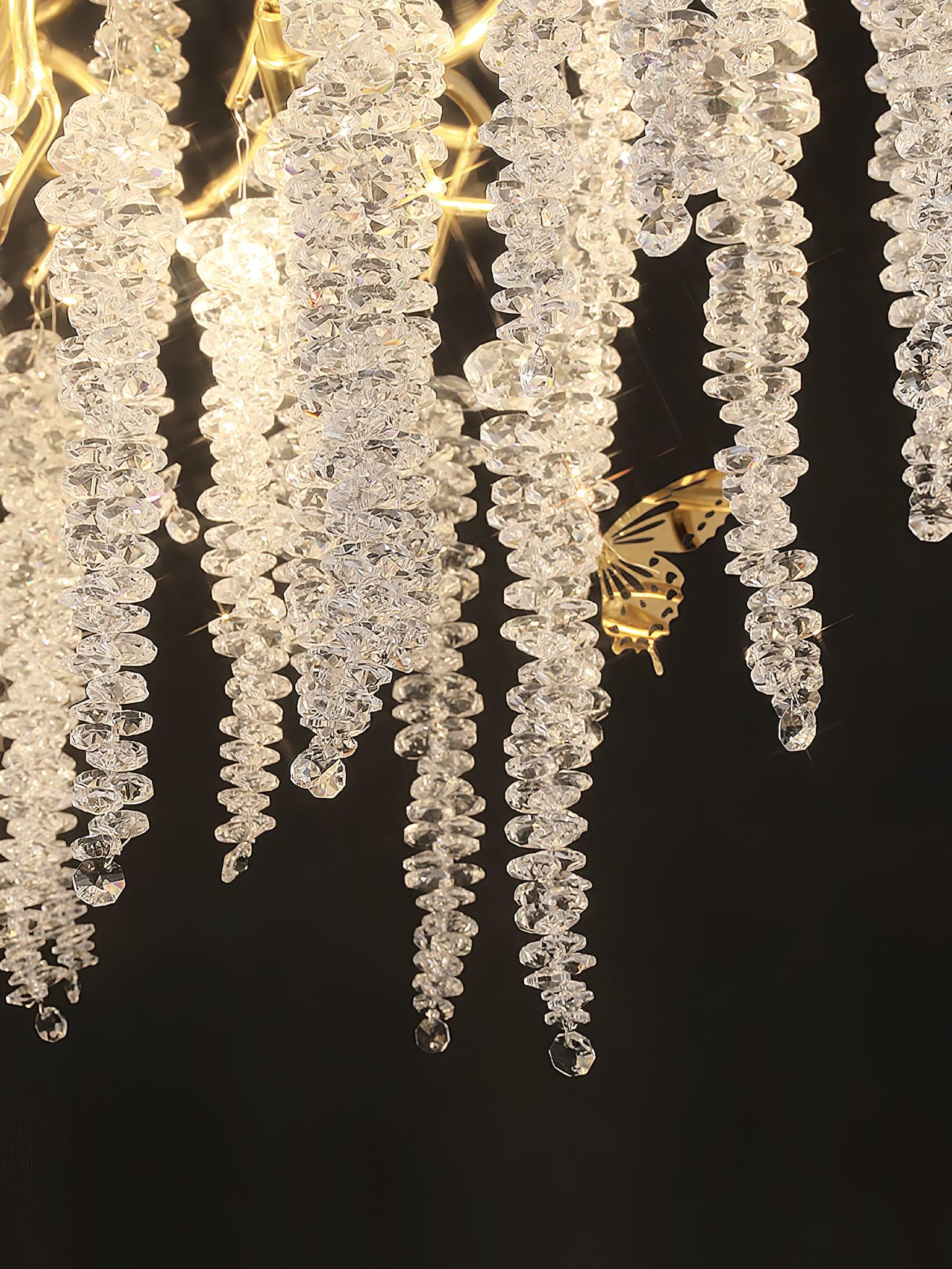 Elegant Wisteria Crystal Flower Branch Chandelier Gold G9 LED Ceiling Light Fixture