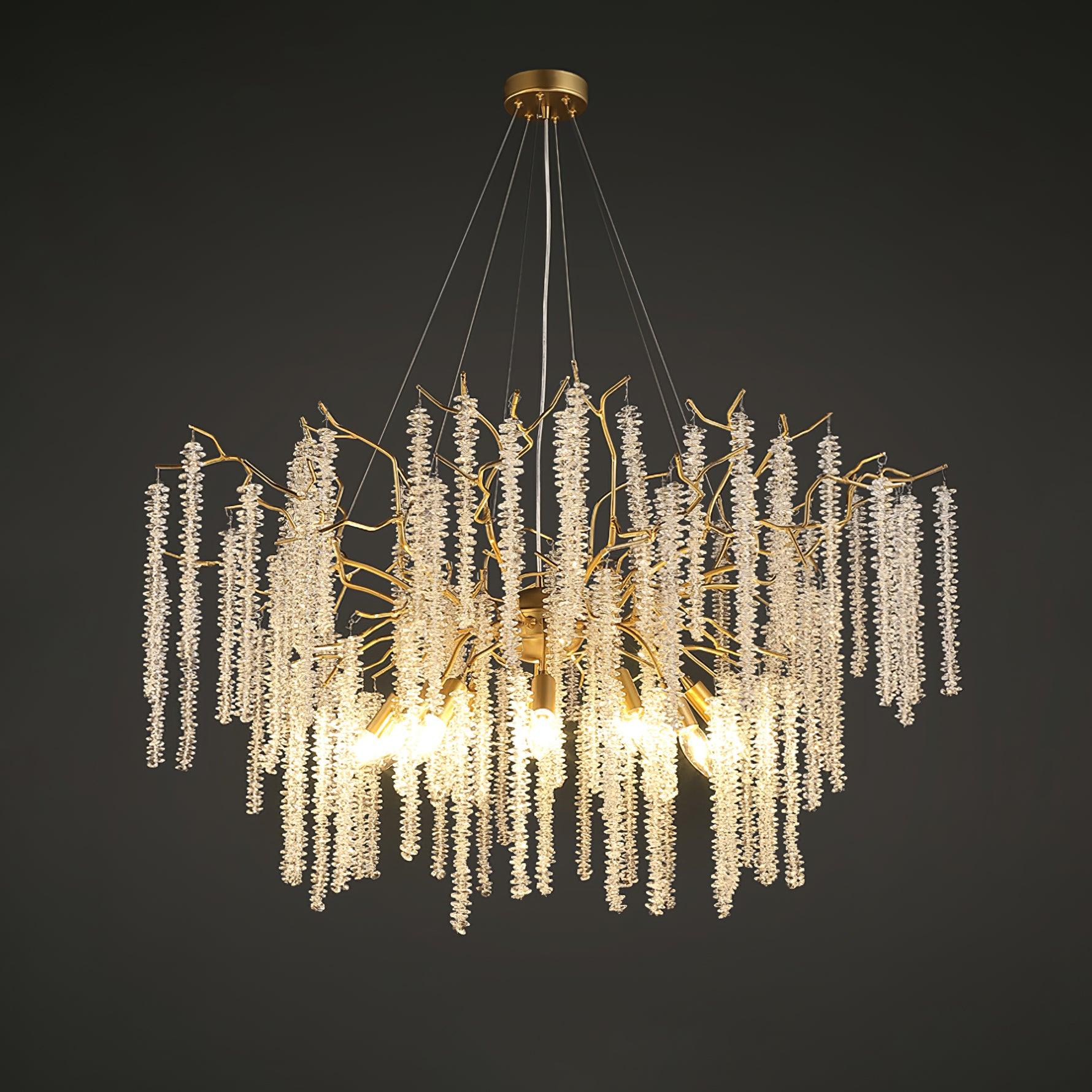 Elegant Wisteria Crystal Flower Branch Chandelier Gold G9 LED Ceiling Light Fixture