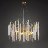 Elegant Wisteria Crystal Flower Branch Chandelier Gold G9 LED Ceiling Light Fixture
