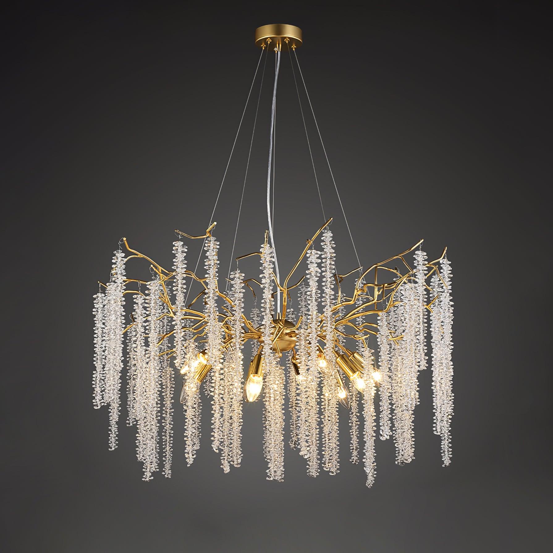 Elegant Wisteria Crystal Flower Branch Chandelier Gold G9 LED Ceiling Light Fixture