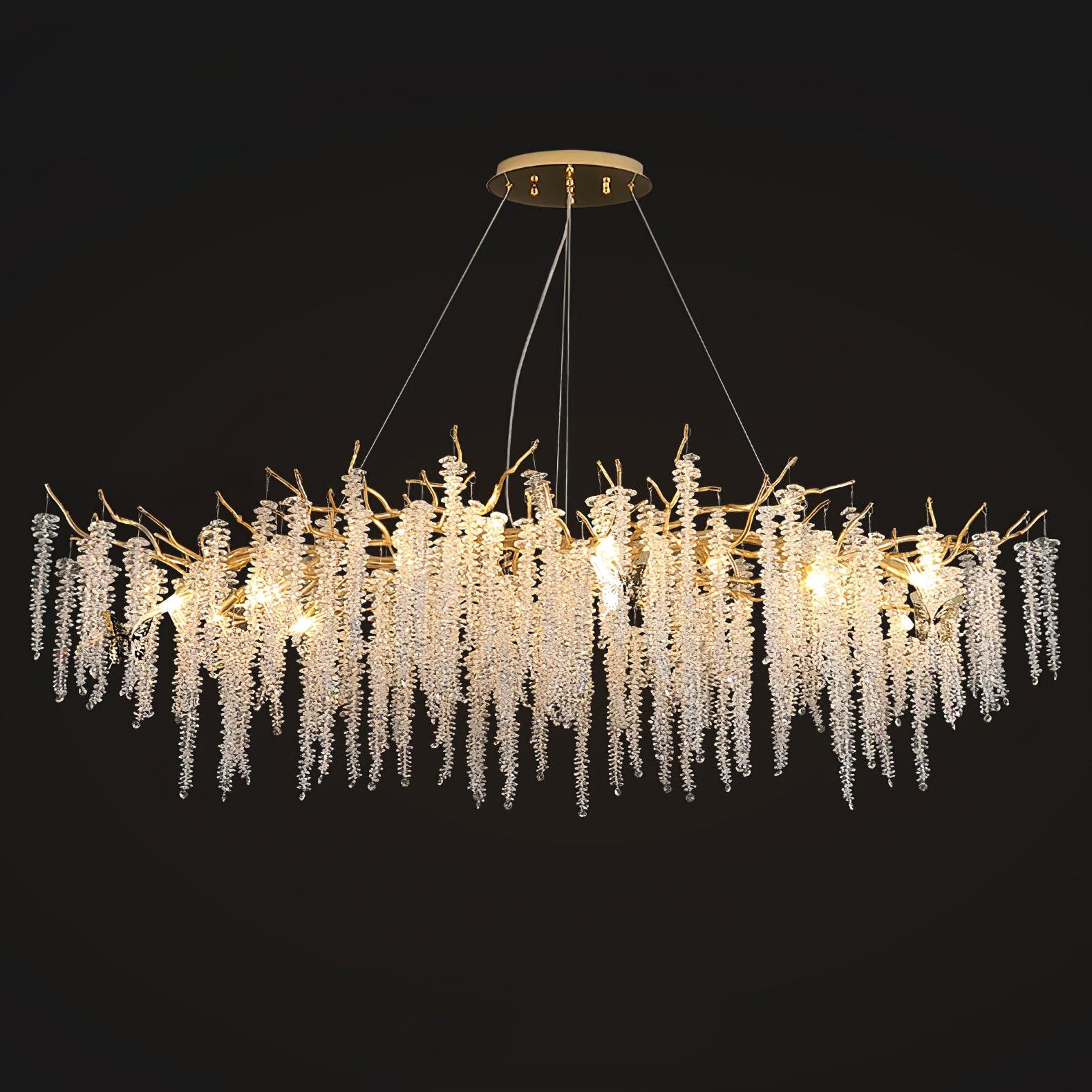 Elegant Wisteria Crystal Flower Branch Chandelier Gold G9 LED Ceiling Light Fixture