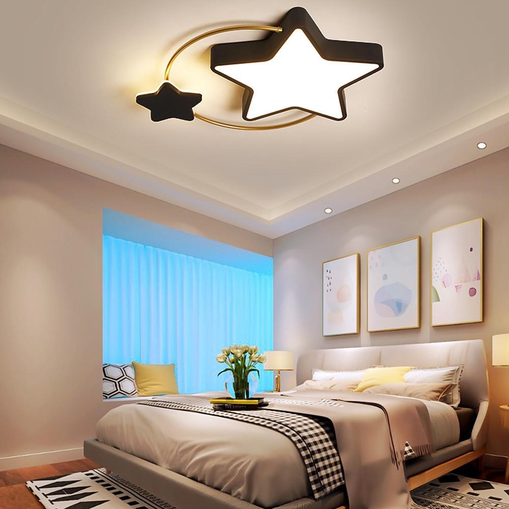 Modern 2 Star Shapes LED Flush Mount Ceiling Light Dimmable Nursery Lighting for Kids Bedroom