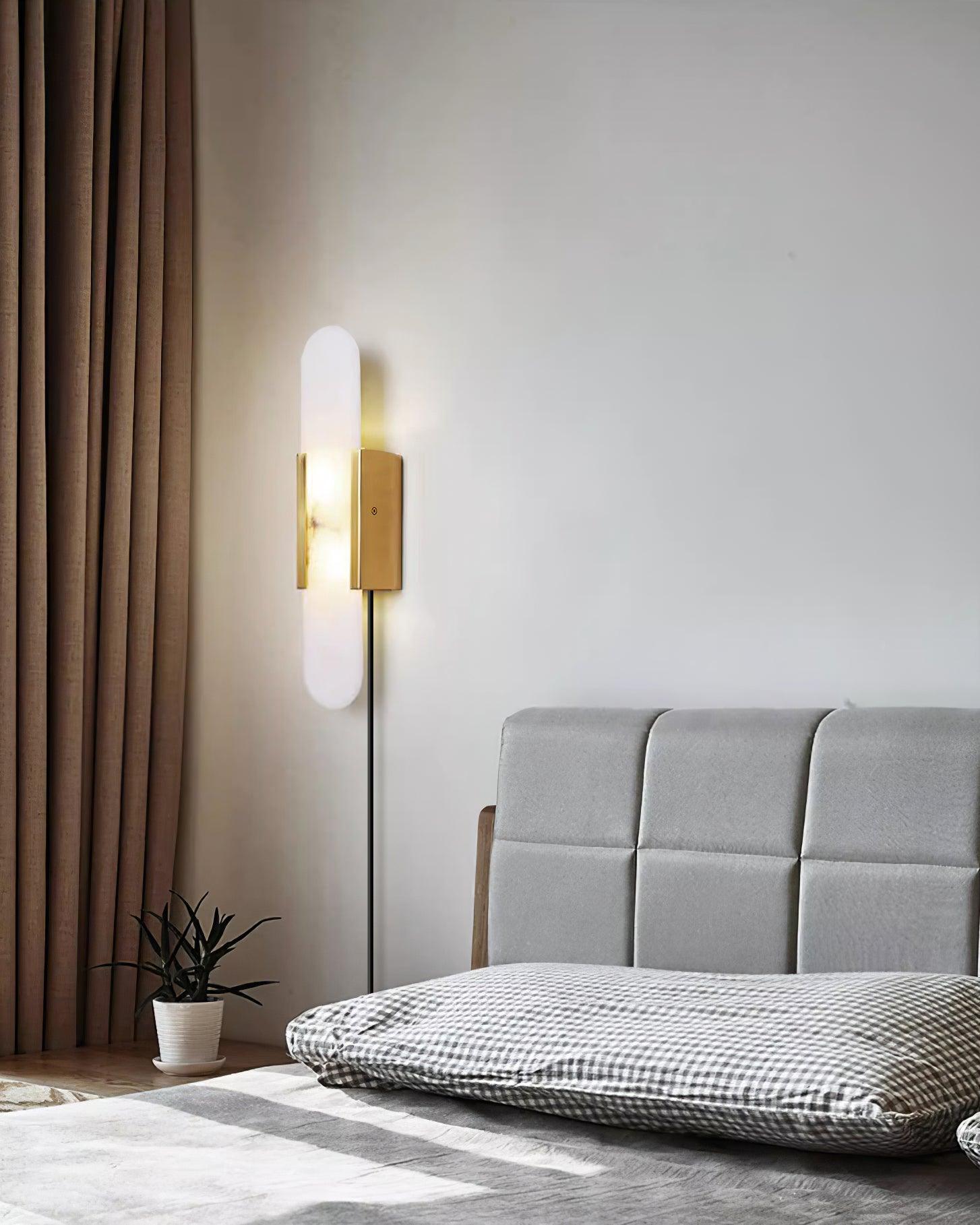 Elongated Alabaster Wall Sconce Plug In Bracket Light for Modern Home Decor