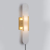 Elongated Alabaster Wall Sconce Plug In Bracket Light for Modern Home Decor