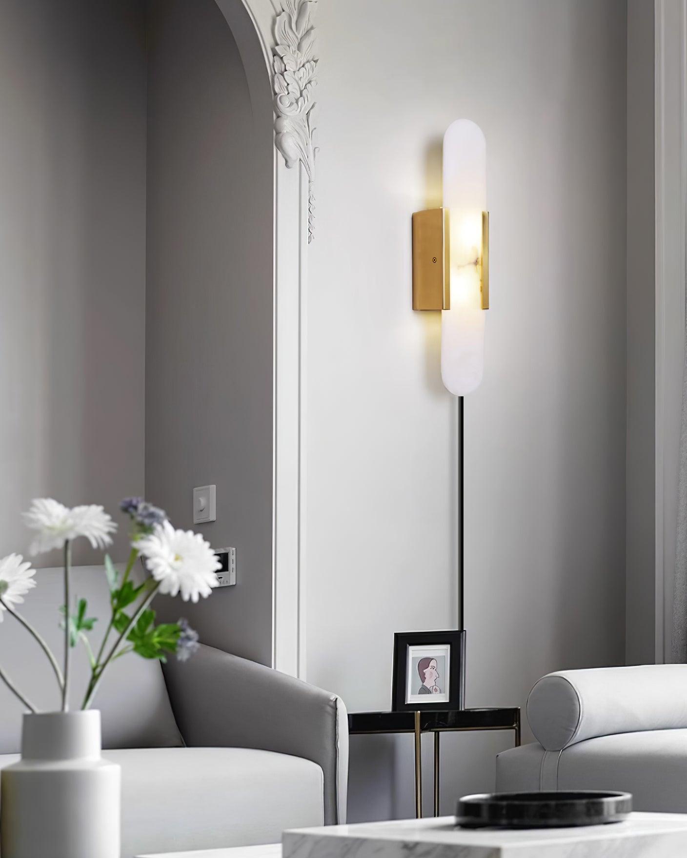 Elongated Alabaster Wall Sconce Plug In Bracket Light for Modern Home Decor