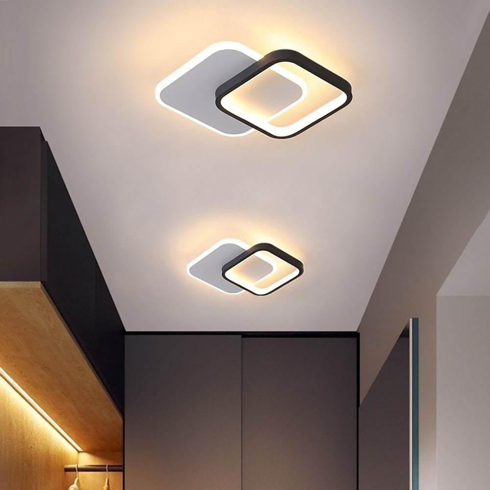 Modern Geometric Square Acrylic LED Flush Mount Ceiling Light for Living Room and Hallway