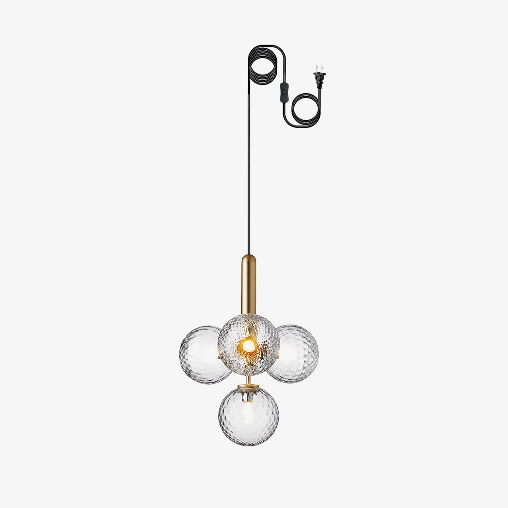 Elysian Glow Glass Sphere Pendant Swag Light with Brass Finish and Plug In Cord