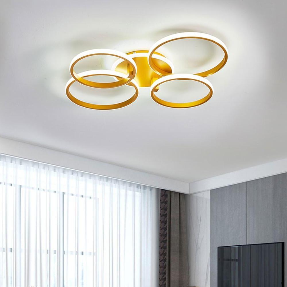 Modern 4 Ring Gold LED Ceiling Light Dimmable Artistic Flush Mount Lighting for Living Room