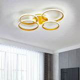 Modern 4 Ring Gold LED Ceiling Light Dimmable Artistic Flush Mount Lighting for Living Room