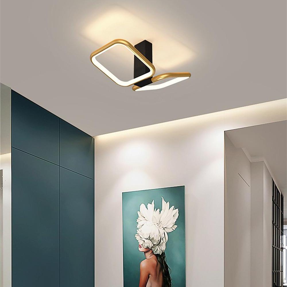 Modern Geometric Square Gold LED Flush Mount Ceiling Lamp for Contemporary Home Interiors