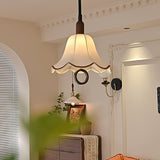 Eryn Mid Century Modern Beige Fabric Pendant Light with Walnut Wood Frame Hanging Ceiling Lamp