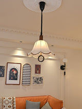 Eryn Mid Century Modern Beige Fabric Pendant Light with Walnut Wood Frame Hanging Ceiling Lamp
