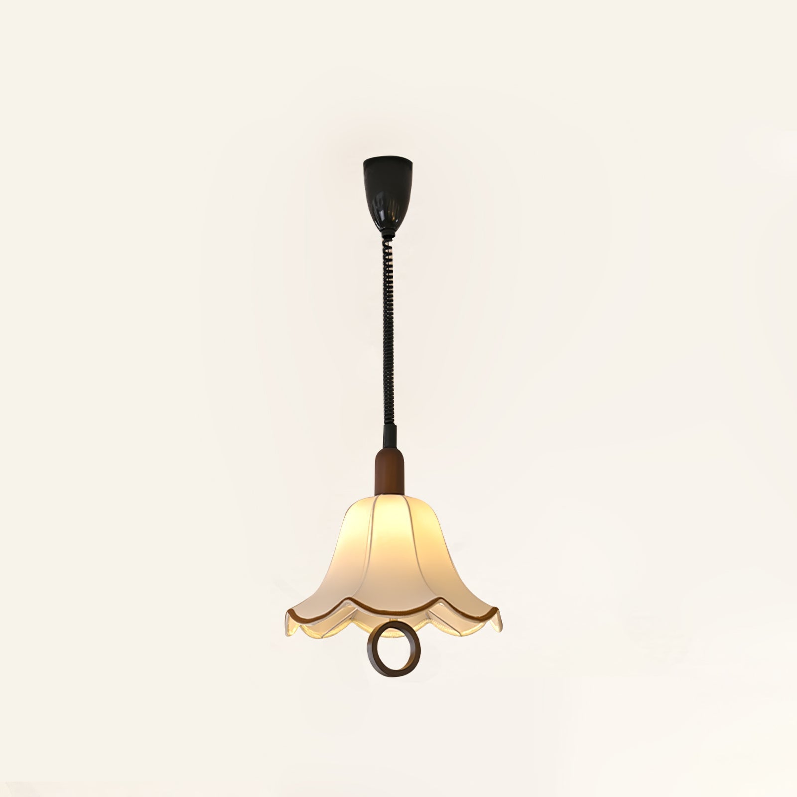 Eryn Mid Century Modern Beige Fabric Pendant Light with Walnut Wood Frame Hanging Ceiling Lamp