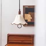 Eryn Mid Century Modern Beige Fabric Pendant Light with Walnut Wood Frame Hanging Ceiling Lamp