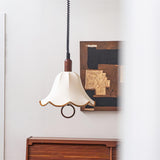 Eryn Mid Century Modern Beige Fabric Pendant Light with Walnut Wood Frame Hanging Ceiling Lamp