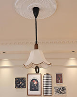 Eryn Mid Century Modern Beige Fabric Pendant Light with Walnut Wood Frame Hanging Ceiling Lamp
