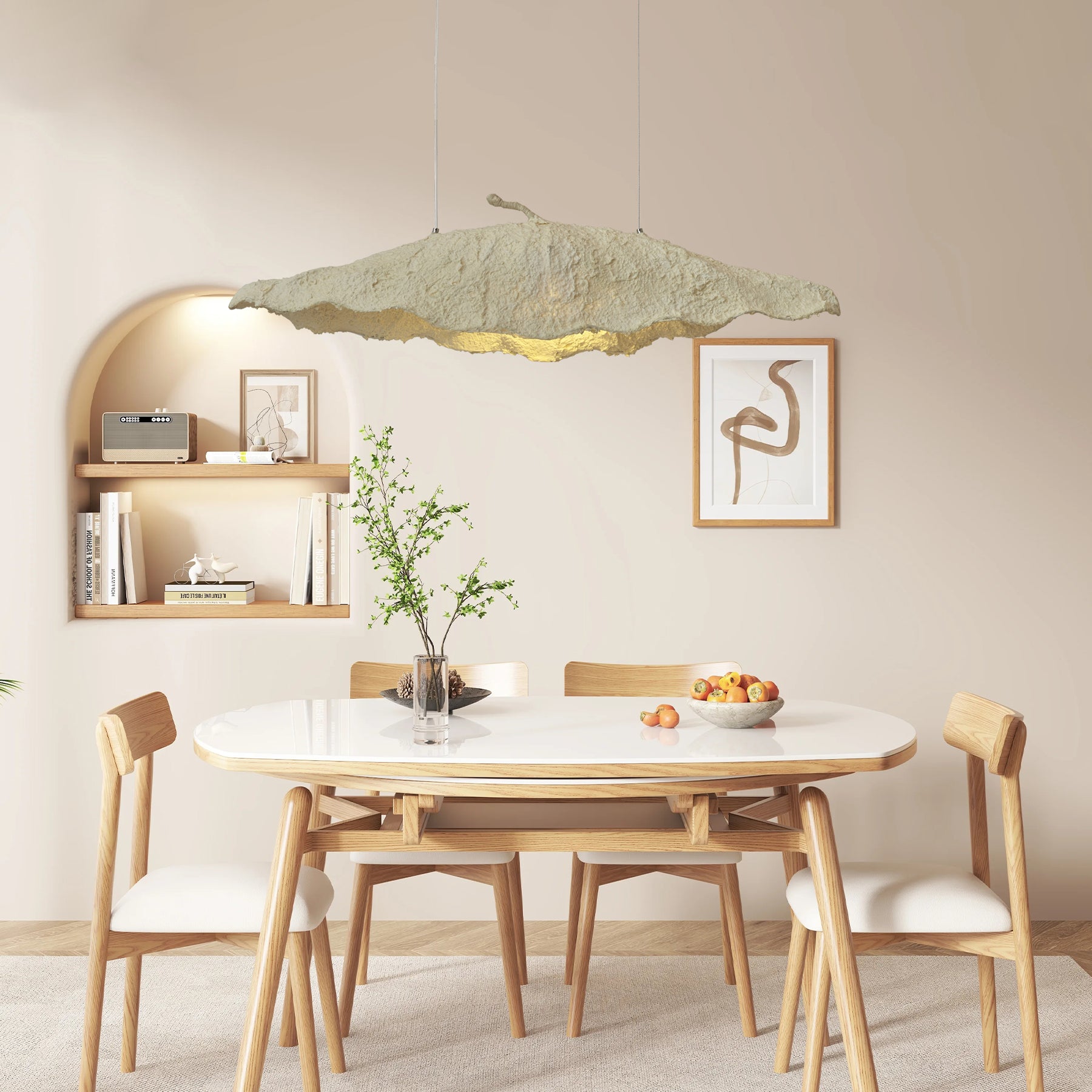 Etaias Handcrafted Paper Pulp LED Pendant Light White Artistic Hanging Fixture for Modern Interiors