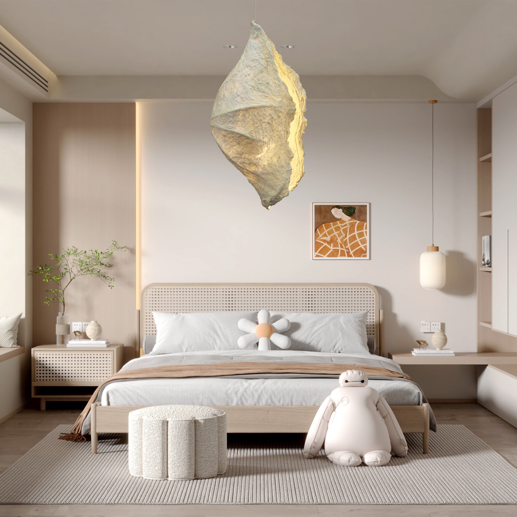 Etaias Handcrafted Paper Pulp LED Pendant Light White Artistic Hanging Fixture for Modern Interiors