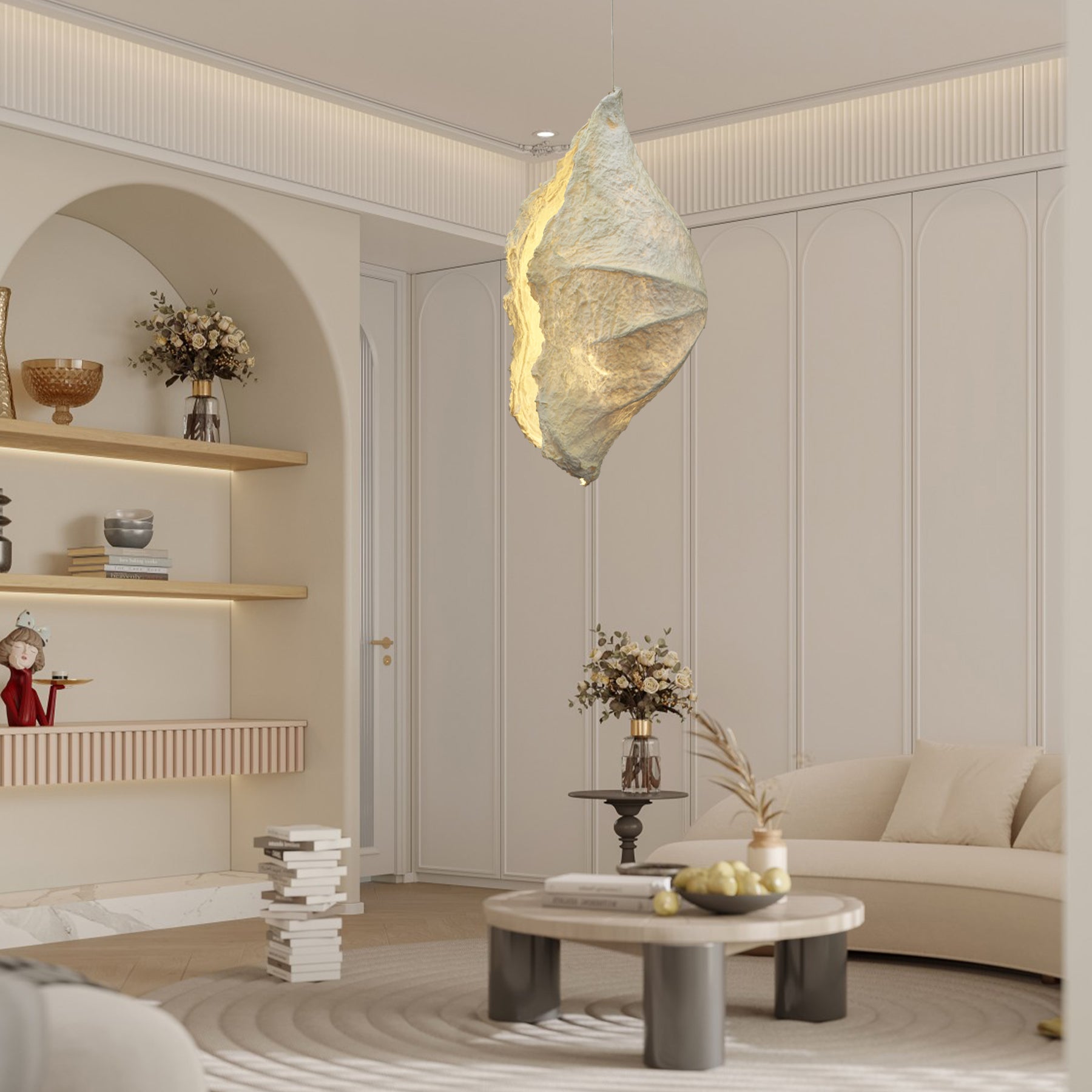 Etaias Handcrafted Paper Pulp LED Pendant Light White Artistic Hanging Fixture for Modern Interiors