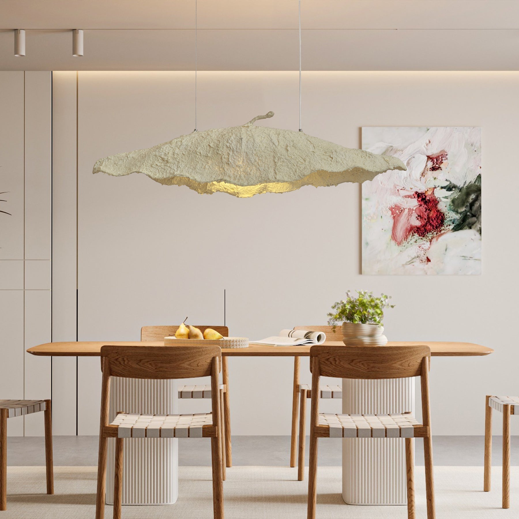 Etaias Handcrafted Paper Pulp LED Pendant Light White Artistic Hanging Fixture for Modern Interiors