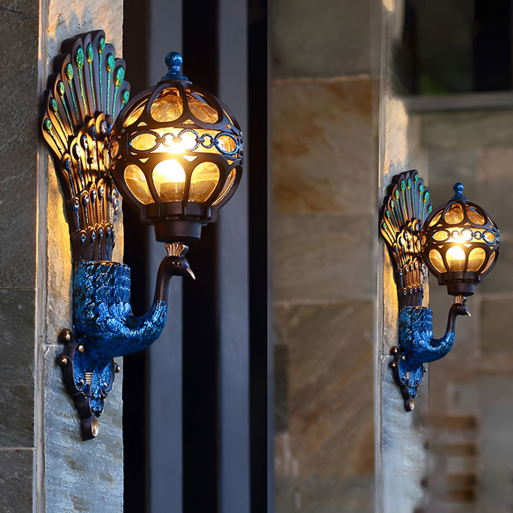 European Retro Peacock Outdoor Wall Light Waterproof Aluminum Exterior Garden Sconce