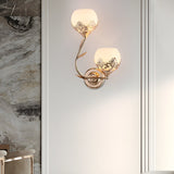 European Style 2 Light Glass Flower Wall Sconce Retro Interior Wall Lamp in Gold or Silver