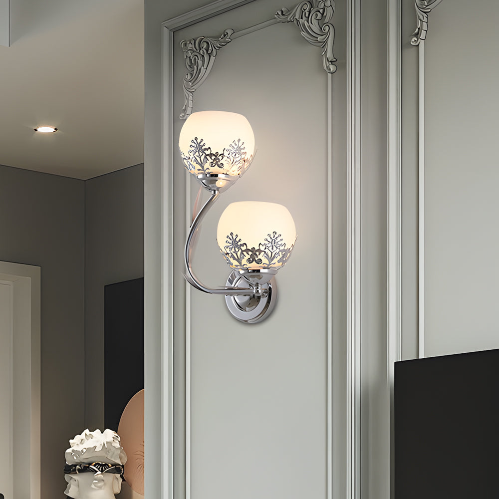 European Style 2 Light Glass Flower Wall Sconce Retro Interior Wall Lamp in Gold or Silver
