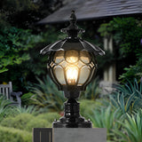 European Style Cognac Glass Flower Ball Pillar Lamp Waterproof Outdoor Post Light