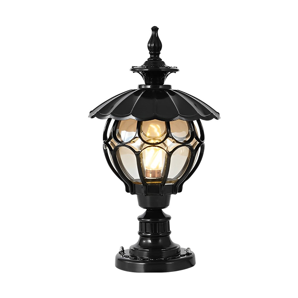 European Style Cognac Glass Flower Ball Pillar Lamp Waterproof Outdoor Post Light