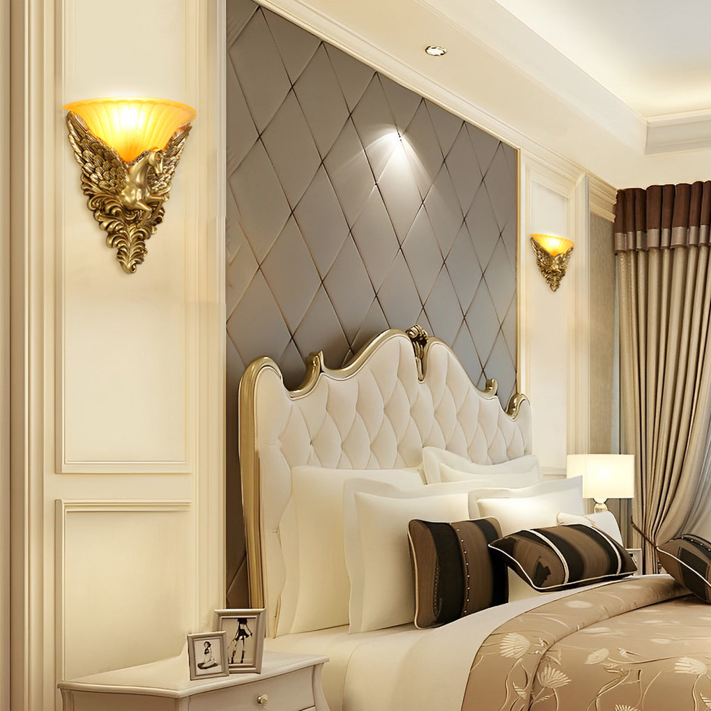 European Style Horse Head Wall Sconce Luxury Resin Gold Decorative Light for Bedroom